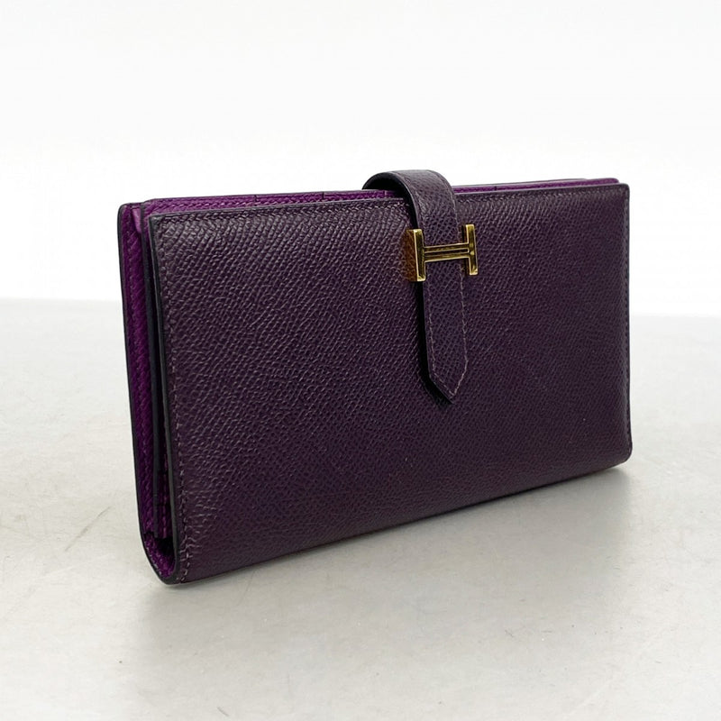 【6gd4210】エルメス 長財布 ベアンスフレヴェルソ ヴォーエプソン レザン/アネモネ ゴールド金具 Y刻印【中古】レディース