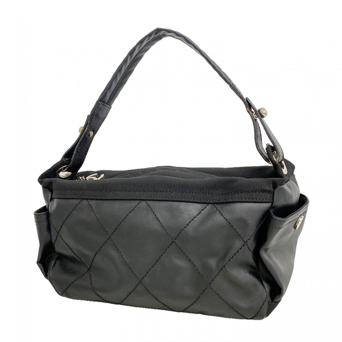 【6gd4234】シャネル ショルダーバッグ パリビアリッツ キャンバス ブラック シルバー金具【中古】レディース