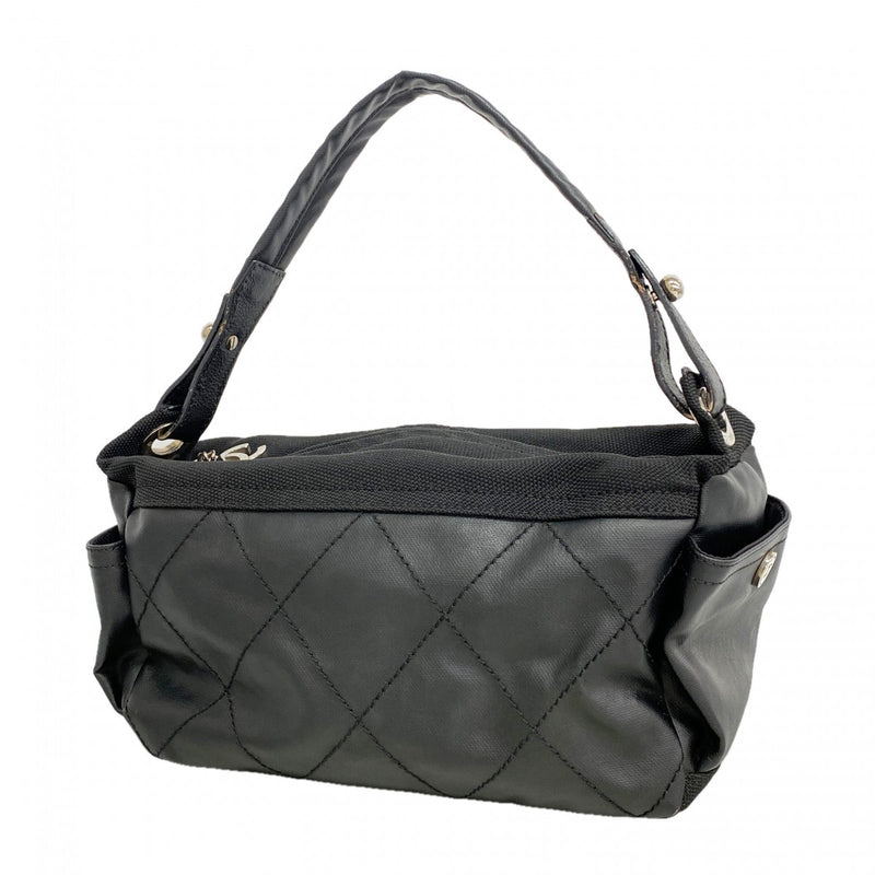 【6gd4234】シャネル ショルダーバッグ パリビアリッツ キャンバス ブラック シルバー金具【中古】レディース