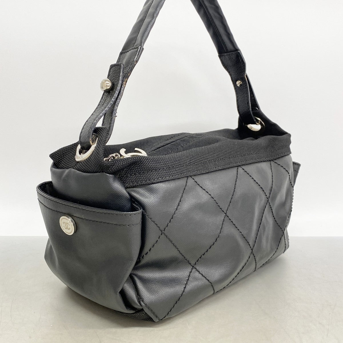 【6gd4234】シャネル ショルダーバッグ パリビアリッツ キャンバス ブラック シルバー金具【中古】レディース