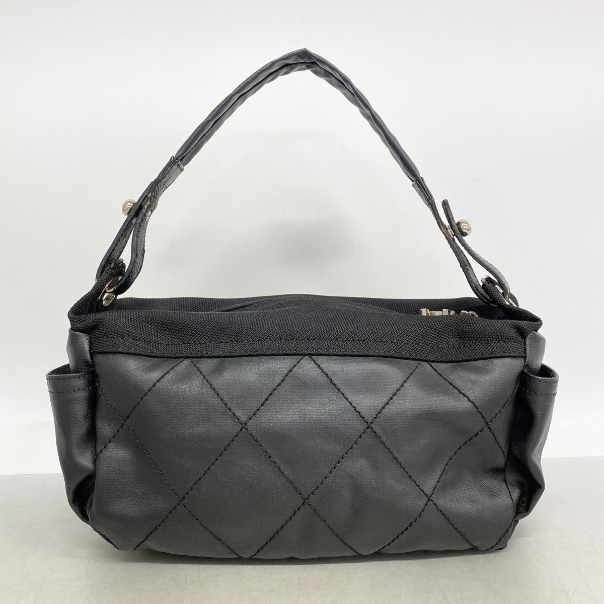 【6gd4234】シャネル ショルダーバッグ パリビアリッツ キャンバス ブラック シルバー金具【中古】レディース