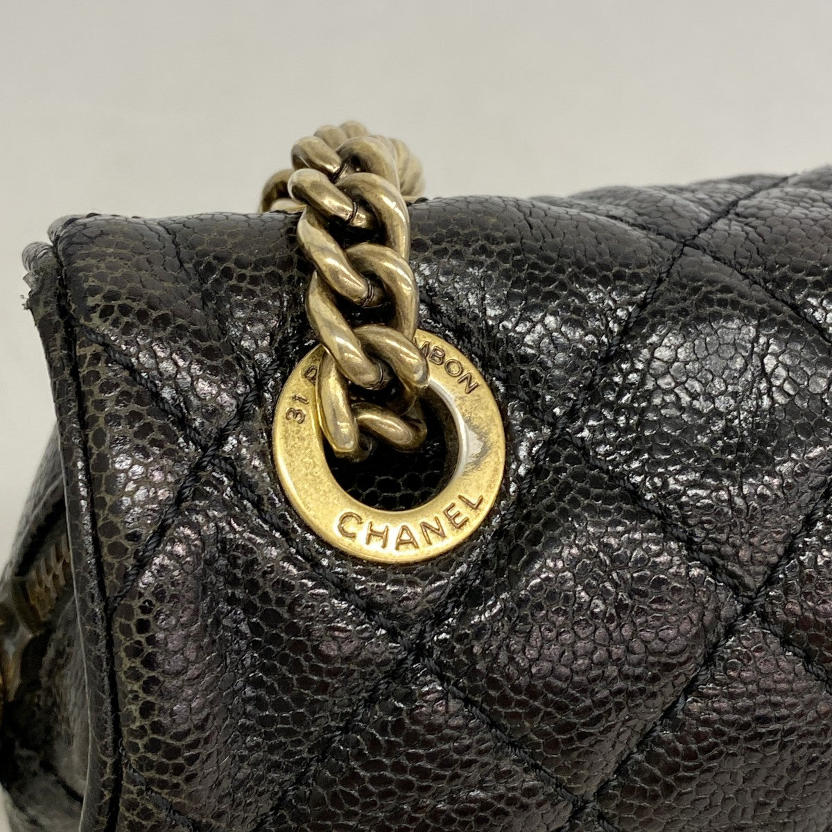 【6gd4235】シャネル ショルダーバッグ マトラッセ Wチェーン キャビアスキン ブラック ゴールド金具【中古】レディース