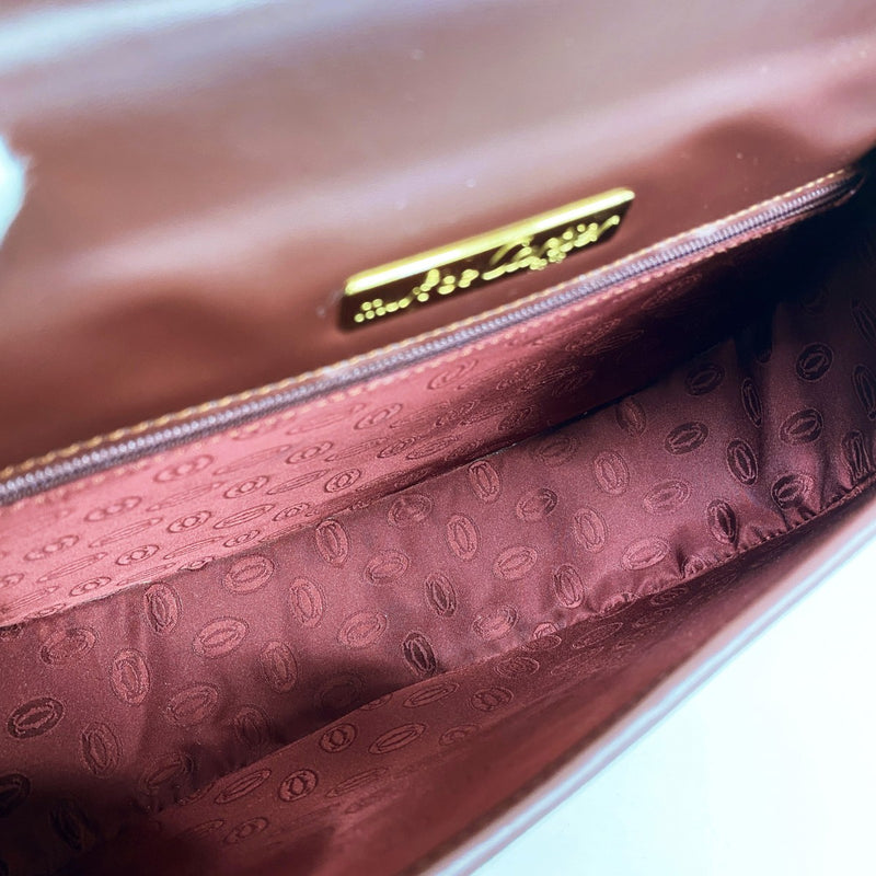 【6gd4242】カルティエ ショルダーバッグ マスト レザー ボルドー ゴールド金具【中古】レディース