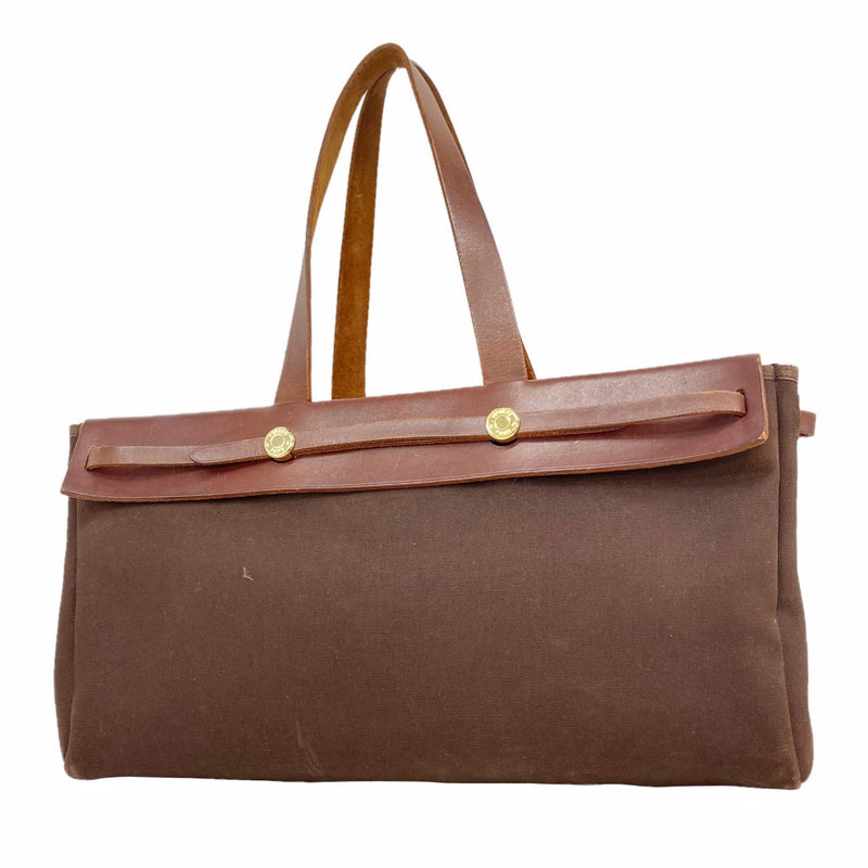 【6gd4243】エルメス トートバッグ エールバックカバスMM トワルオフィシエ ブラウン ゴールド金具 □F刻印【中古】メンズ レディース ユニセックス
