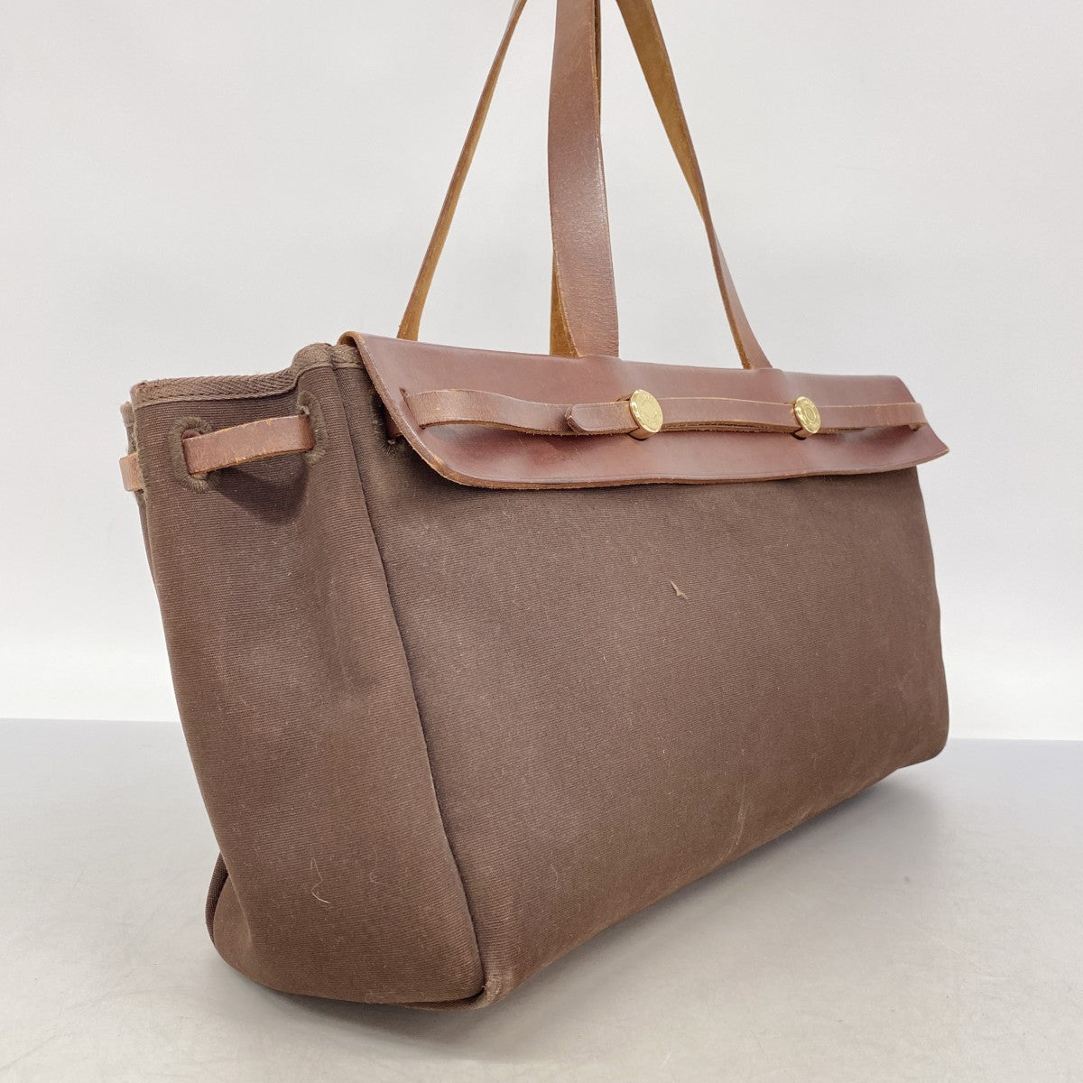 【6gd4243】エルメス トートバッグ エールバックカバスMM トワルオフィシエ ブラウン ゴールド金具 □F刻印【中古】メンズ レディース ユニセックス