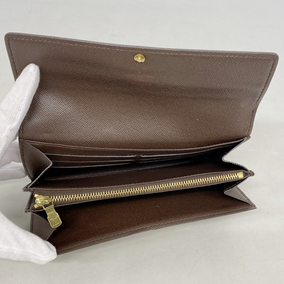 【6gd4251】ルイヴィトン 長財布 ダミエ ポルトフォイユサラ N61734 エベヌ【中古】レディース