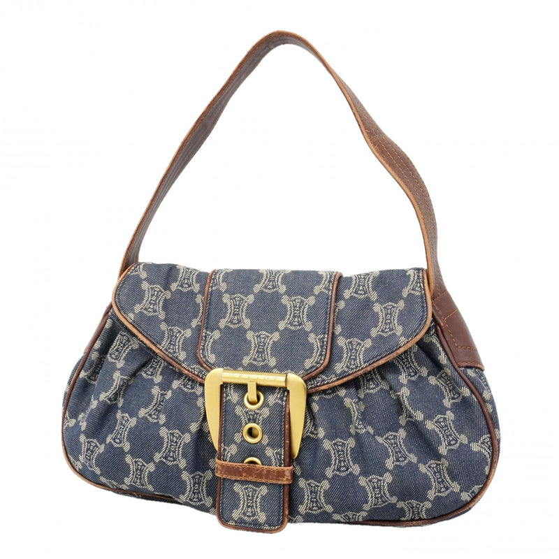 【6gd4282】セリーヌ ハンドバッグ パリマカダム デニム ブルー ゴールド金具【中古】レディース