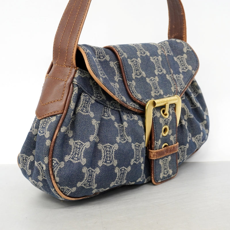 【6gd4282】セリーヌ ハンドバッグ パリマカダム デニム ブルー ゴールド金具【中古】レディース