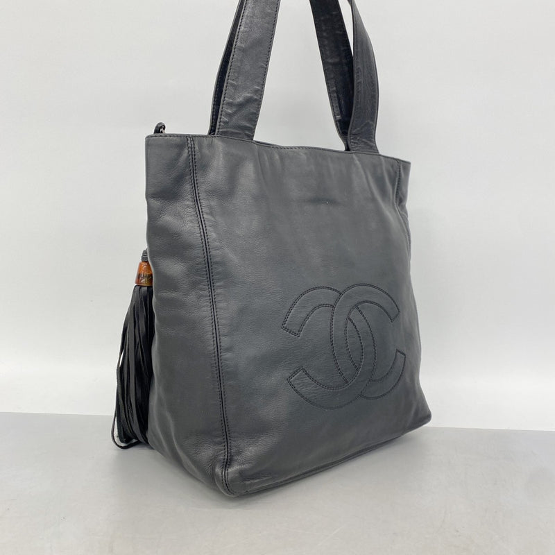 【6gd4321-k】シャネル トートバッグ ラムスキン ブラック ゴールド金具【中古】レディース