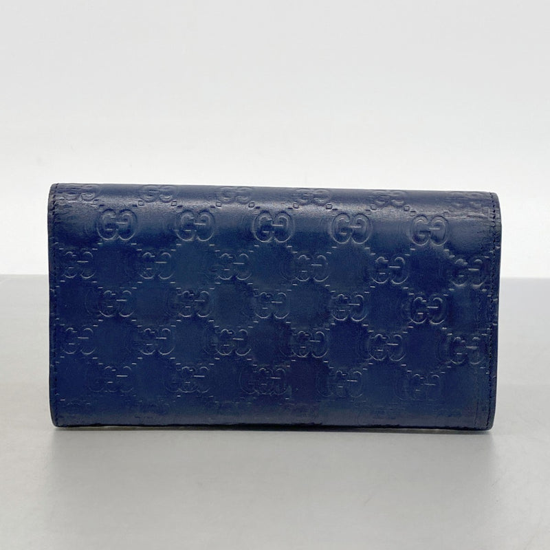 【6gd4328-k】グッチ 長財布 グッチシマ 410100 レザー ネイビー ゴールド金具【中古】レディース