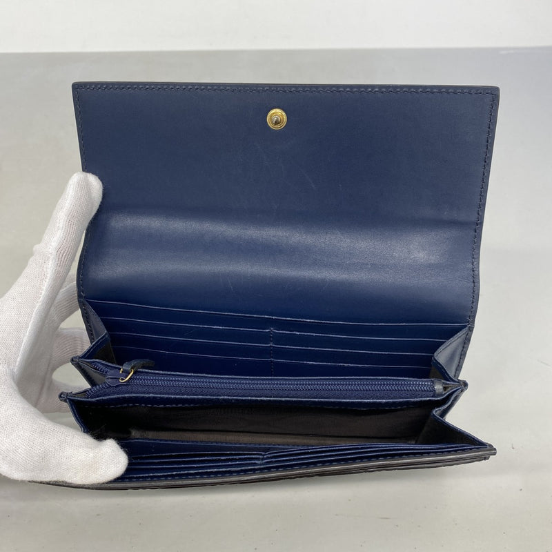 【6gd4328-k】グッチ 長財布 グッチシマ 410100 レザー ネイビー ゴールド金具【中古】レディース