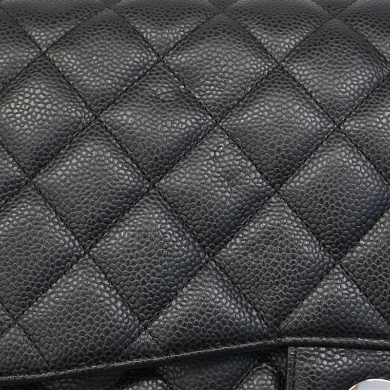 【6gd4342】シャネル ショルダーバッグ デカマトラッセ Wチェーン キャビアスキン ブラック シルバー金具【中古】レディース