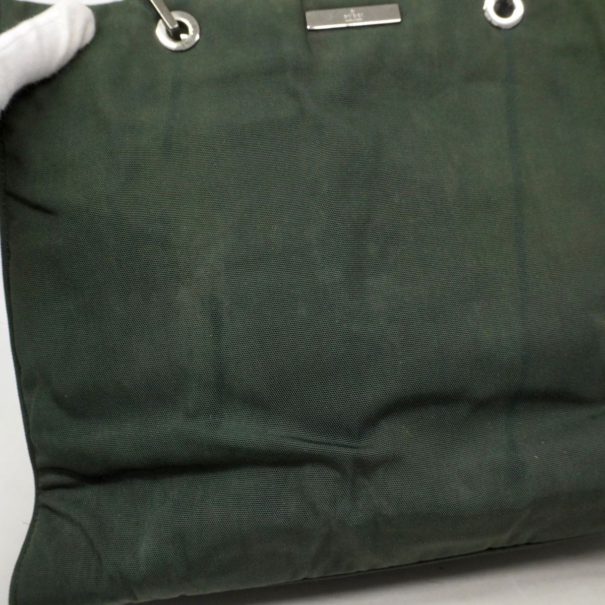 【6gd4348-k】グッチ トートバッグ バンブー 002 1010 ナイロン カーキ シルバー金具【中古】レディース