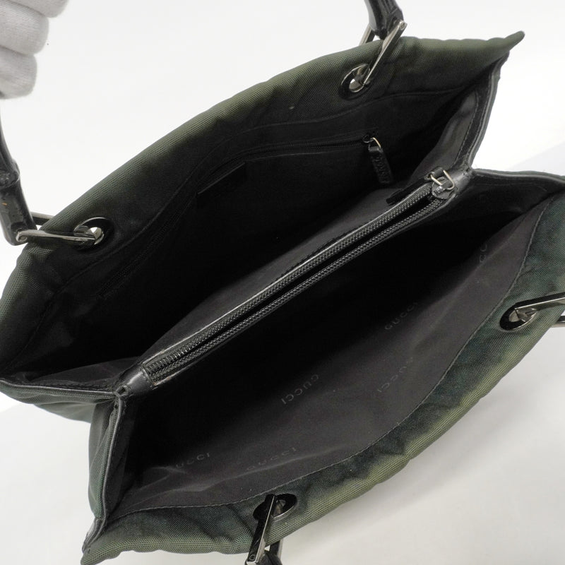 【6gd4348-k】グッチ トートバッグ バンブー 002 1010 ナイロン カーキ シルバー金具【中古】レディース