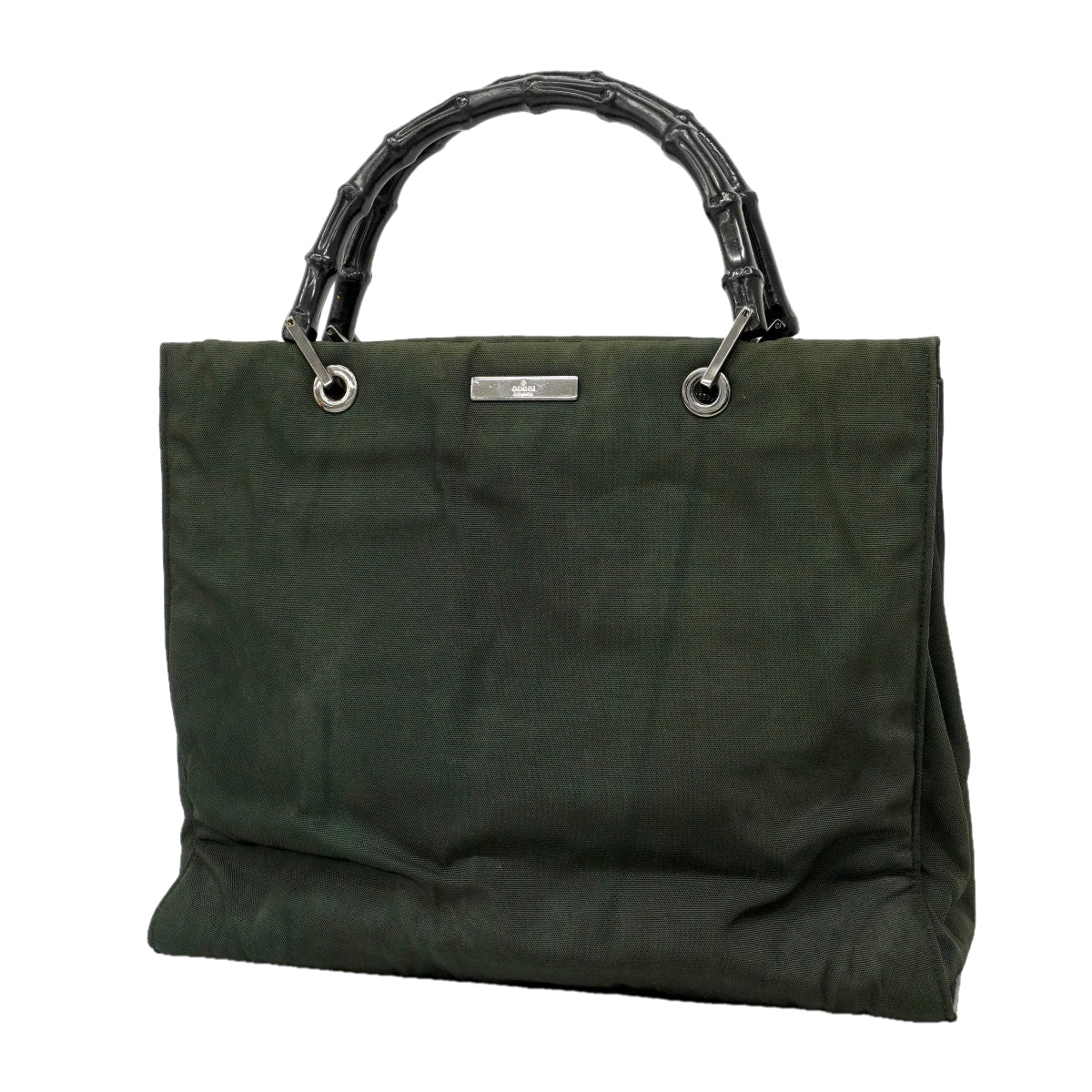 【6gd4348-k】グッチ トートバッグ バンブー 002 1010 ナイロン カーキ シルバー金具【中古】レディース