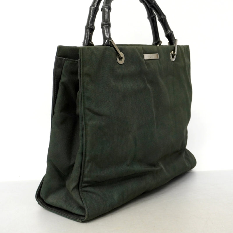 【6gd4348-k】グッチ トートバッグ バンブー 002 1010 ナイロン カーキ シルバー金具【中古】レディース