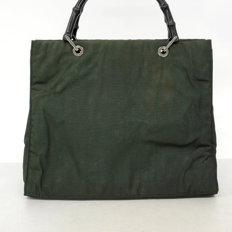 【6gd4348-k】グッチ トートバッグ バンブー 002 1010 ナイロン カーキ シルバー金具【中古】レディース