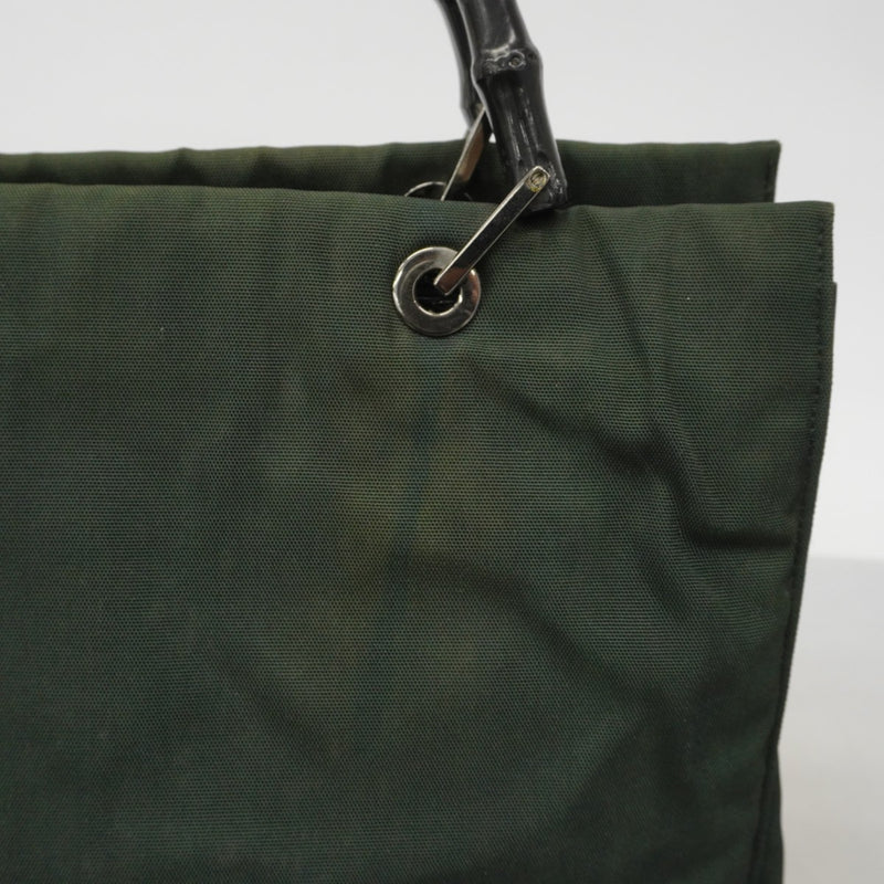 【6gd4348-k】グッチ トートバッグ バンブー 002 1010 ナイロン カーキ シルバー金具【中古】レディース
