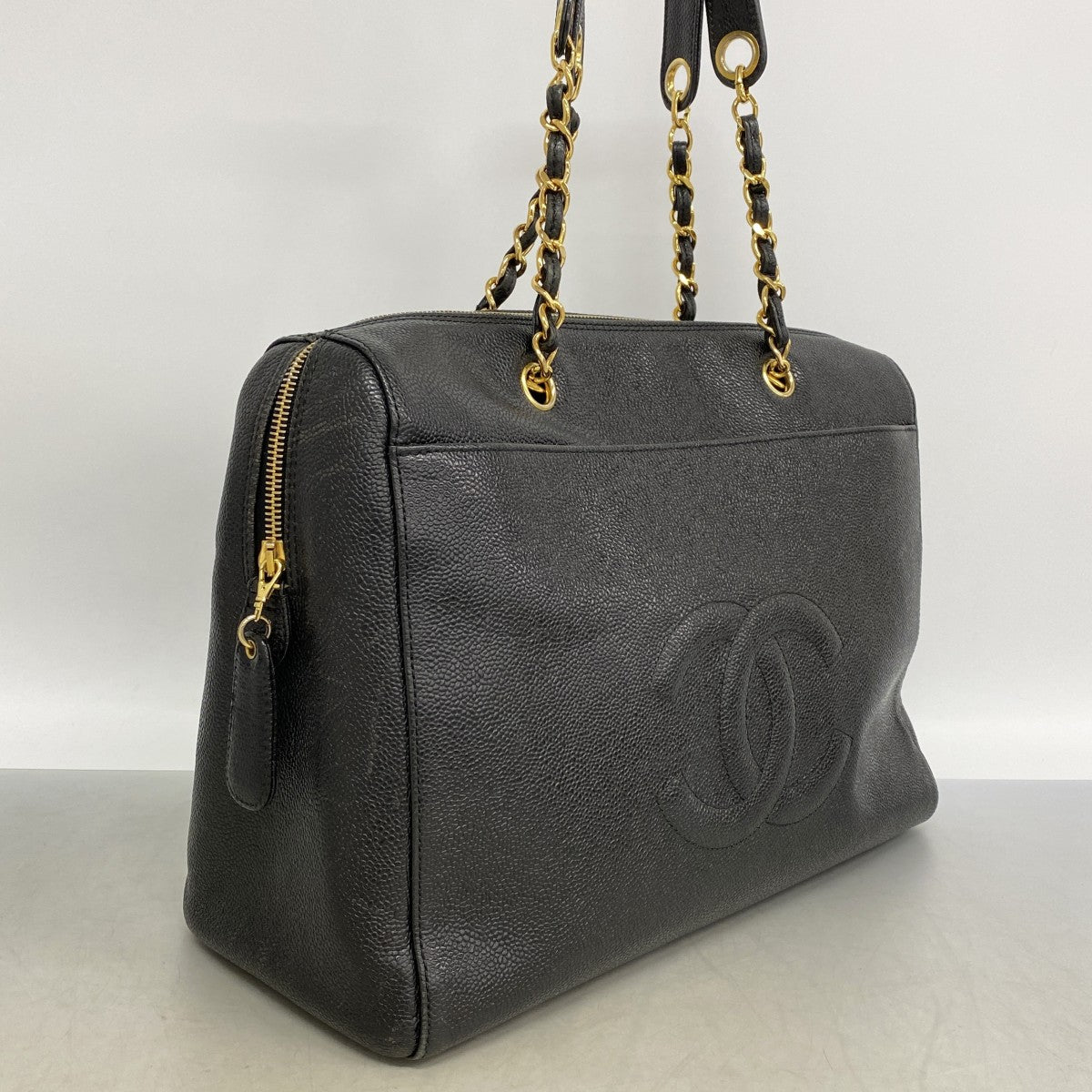 【6gd4357-k】シャネル ショルダーバッグ チェーンショルダー キャビアスキン ブラック ゴールド金具【中古】レディース