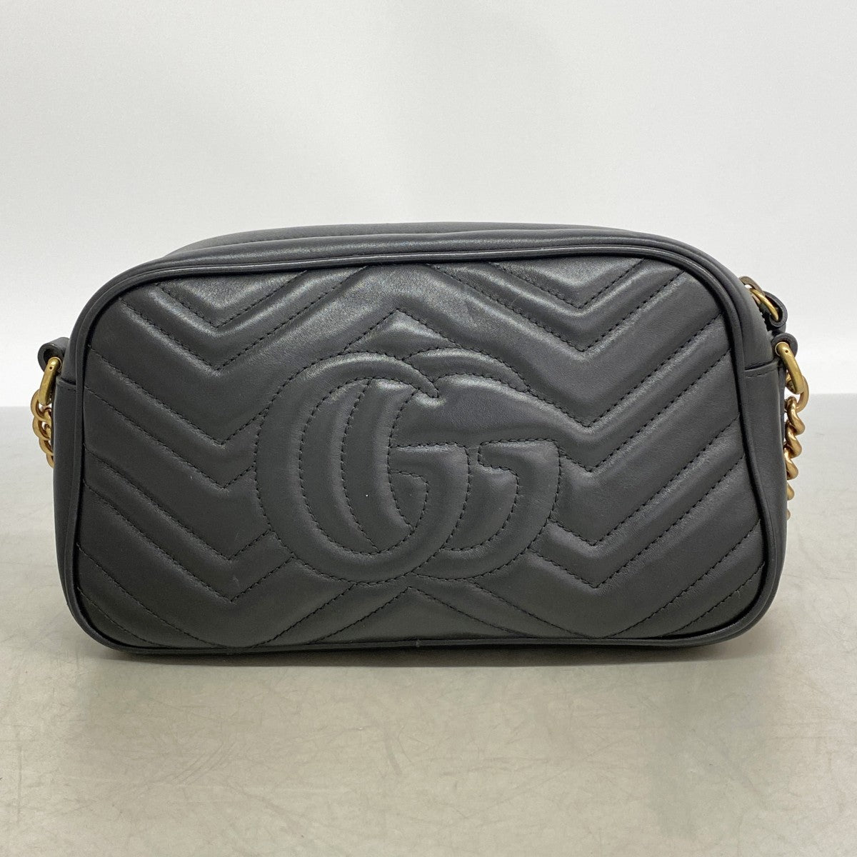 【6gd4358-k】グッチ ショルダーバッグ GGマーモント 447632 レザー ブラック ゴールド金具【中古】レディース