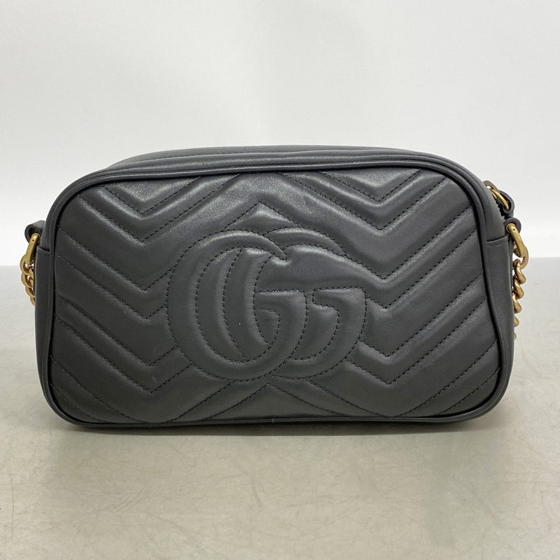 【6gd4358-k】グッチ ショルダーバッグ GGマーモント 447632 レザー ブラック ゴールド金具【中古】レディース