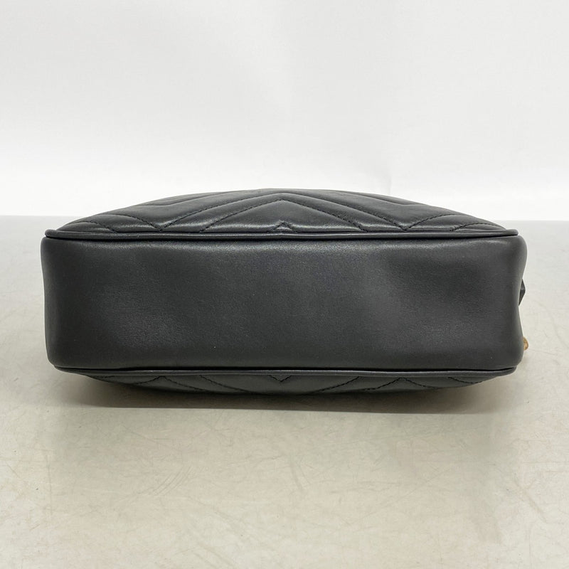 【6gd4358-k】グッチ ショルダーバッグ GGマーモント 447632 レザー ブラック ゴールド金具【中古】レディース