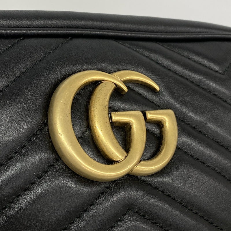 【6gd4358-k】グッチ ショルダーバッグ GGマーモント 447632 レザー ブラック ゴールド金具【中古】レディース