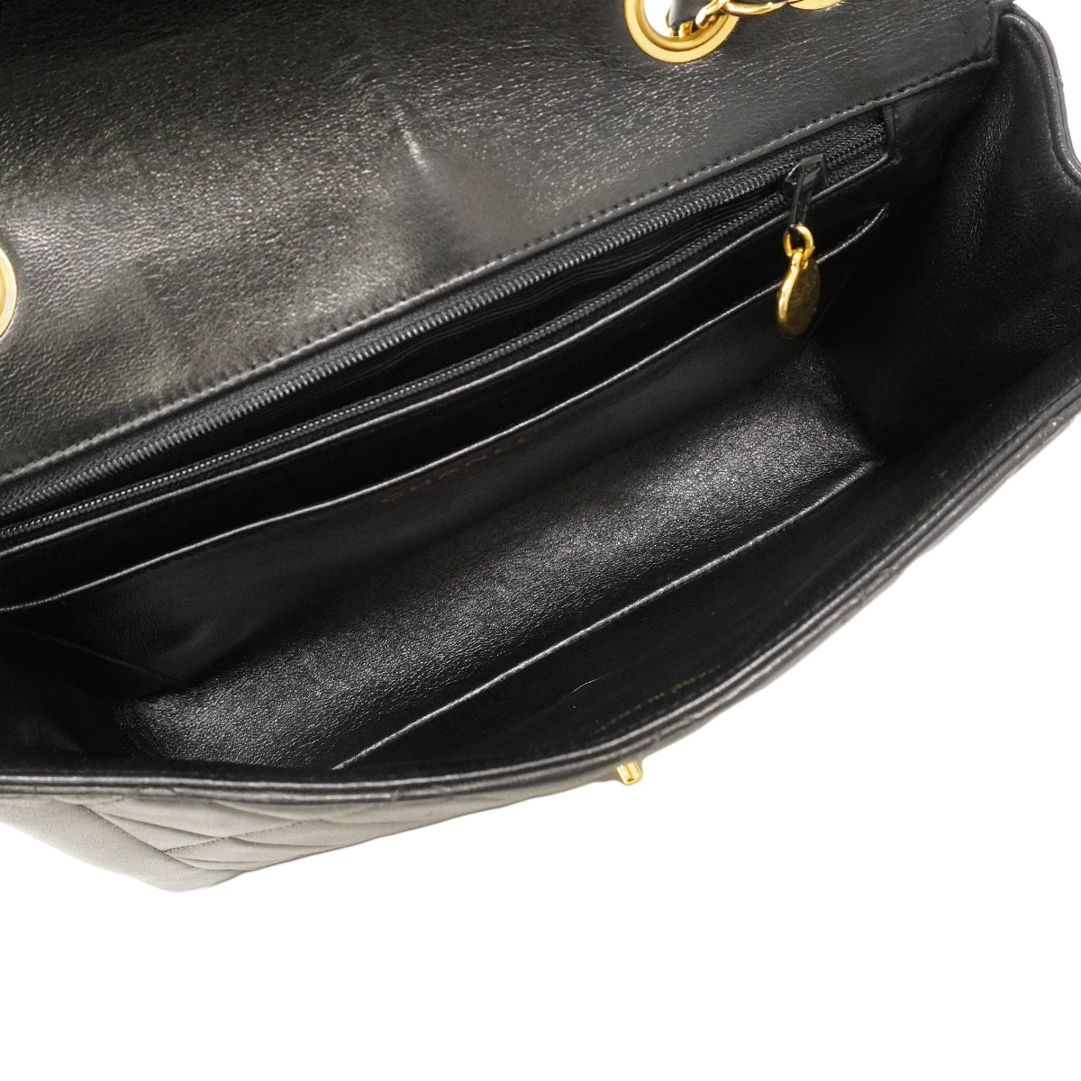 【6gd4379】シャネル ショルダーバッグ ダイアナ Wチェーン ラムスキン ブラック ゴールド金具【中古】レディース