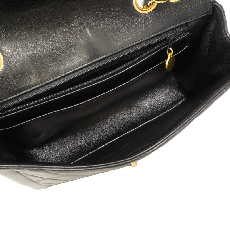 【6gd4379】シャネル ショルダーバッグ ダイアナ Wチェーン ラムスキン ブラック ゴールド金具【中古】レディース