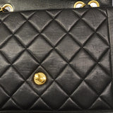 【6gd4379】シャネル ショルダーバッグ ダイアナ Wチェーン ラムスキン ブラック ゴールド金具【中古】レディース