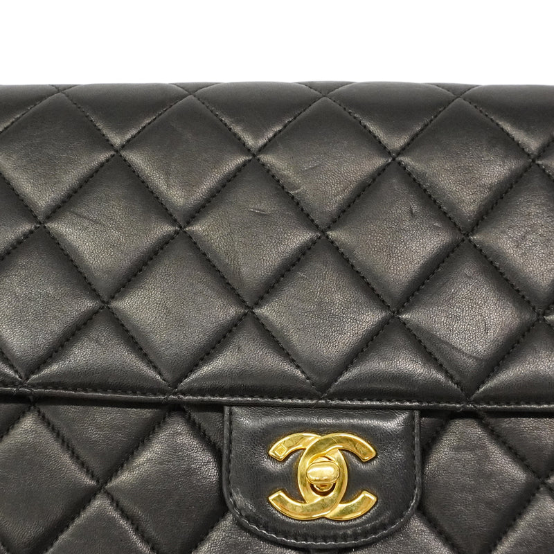 【6gd4379】シャネル ショルダーバッグ ダイアナ Wチェーン ラムスキン ブラック ゴールド金具【中古】レディース