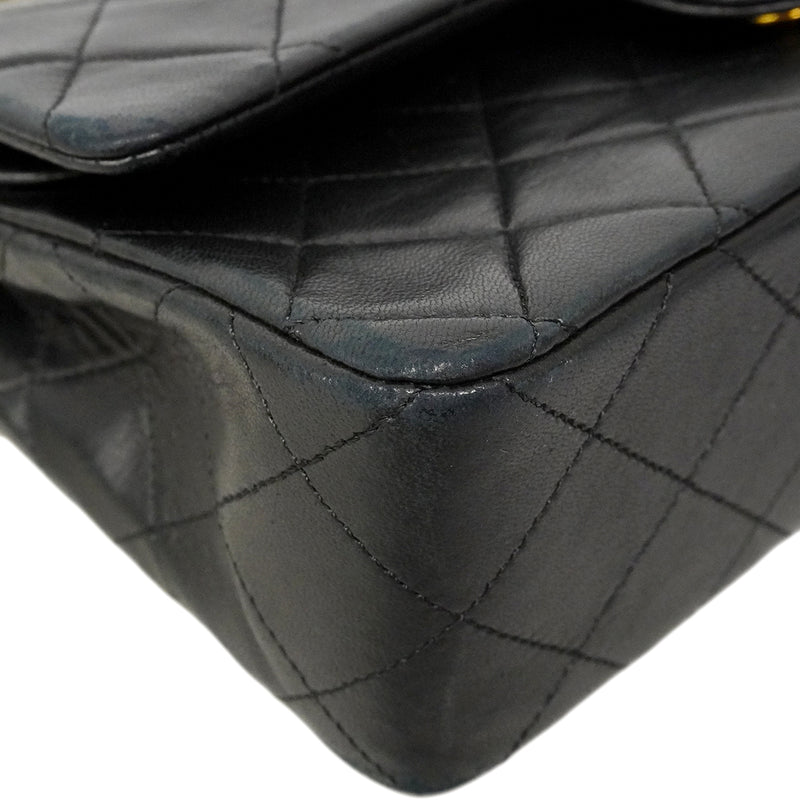 【6gd4380】シャネル ショルダーバッグ マトラッセ Wフラップ Wチェーン ラムスキン ブラック ゴールド金具【中古】レディース