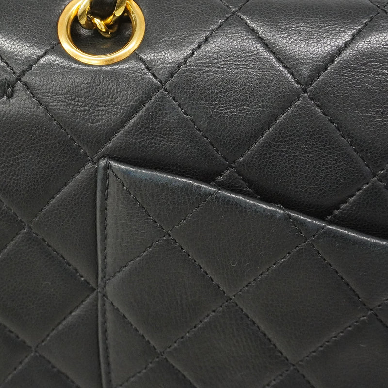 【6gd4380】シャネル ショルダーバッグ マトラッセ Wフラップ Wチェーン ラムスキン ブラック ゴールド金具【中古】レディース