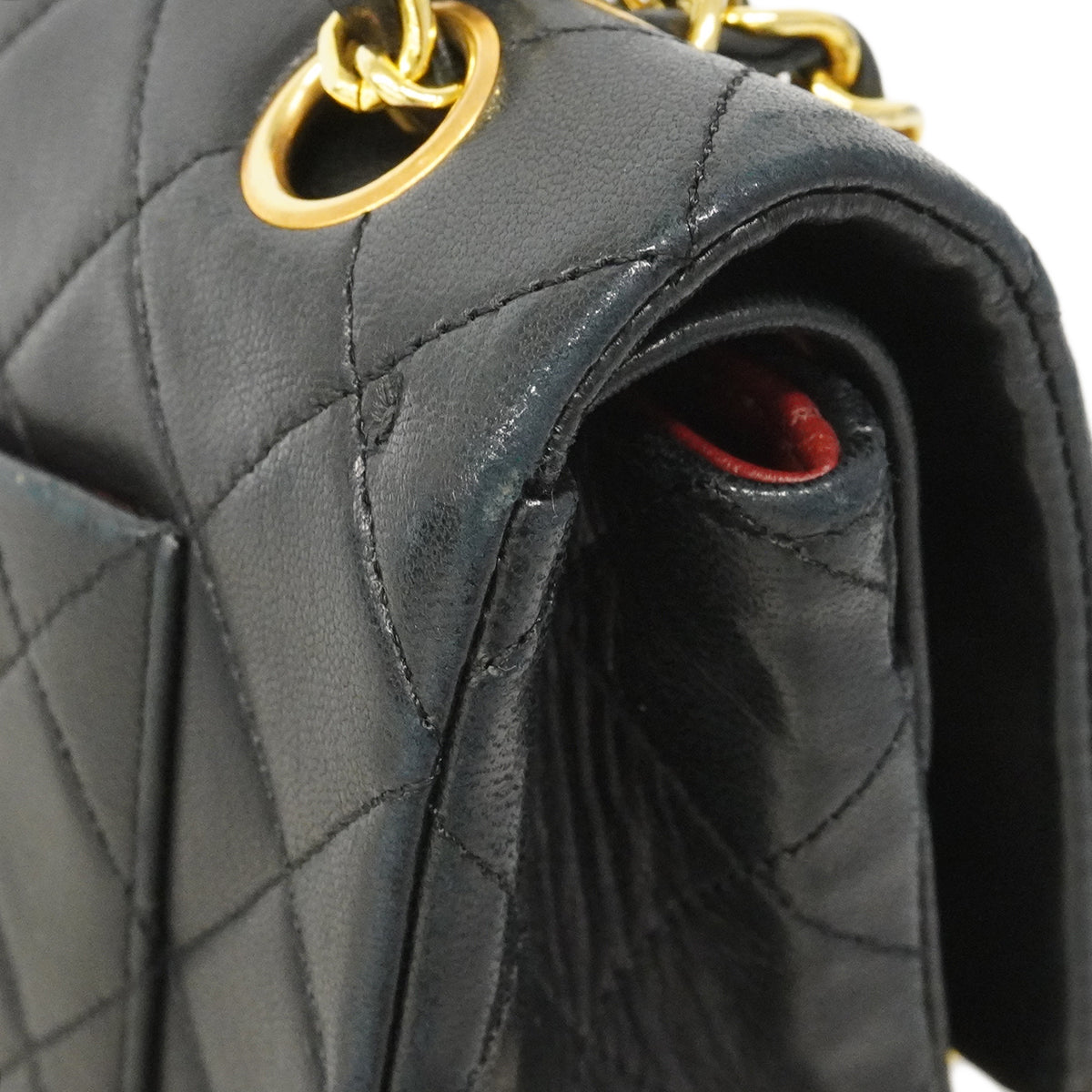 【6gd4380】シャネル ショルダーバッグ マトラッセ Wフラップ Wチェーン ラムスキン ブラック ゴールド金具【中古】レディース