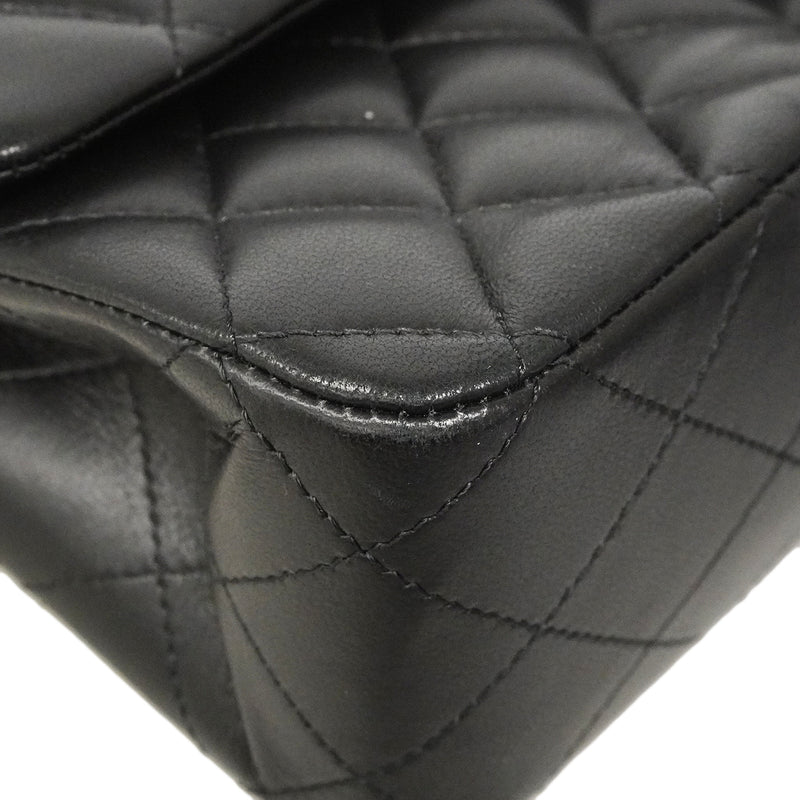 【6gd4381】シャネル ショルダーバッグ マトラッセ Wフラップ Wチェーン ラムスキン ブラック シルバー金具【中古】レディース