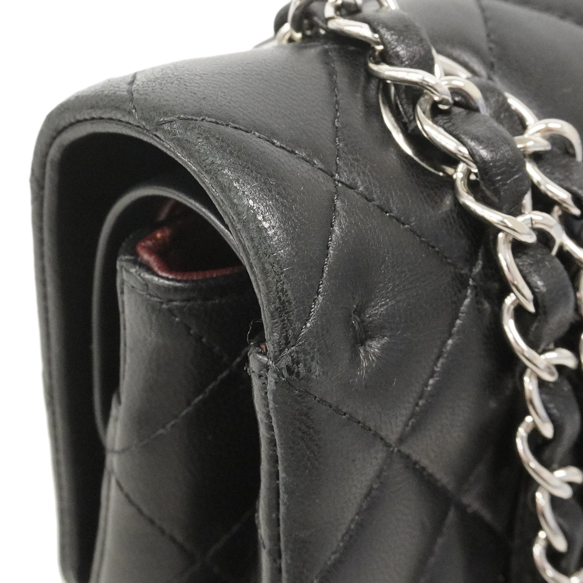 【6gd4381】シャネル ショルダーバッグ マトラッセ Wフラップ Wチェーン ラムスキン ブラック シルバー金具【中古】レディース