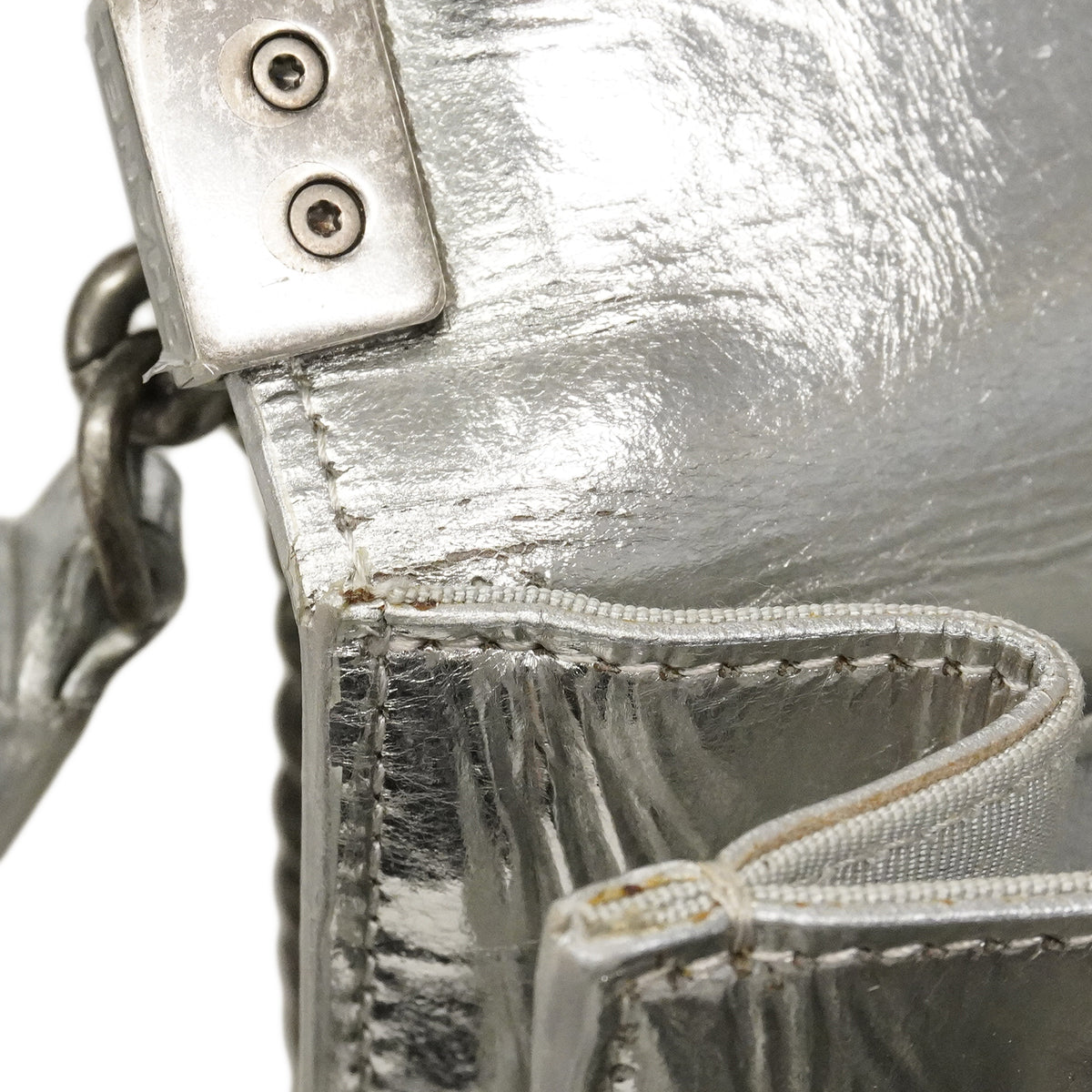 【6gd4382】シャネル ショルダーバッグ ボーイシャネル チェーンショルダー ゴート シルバー シルバー金具【中古】レディース
