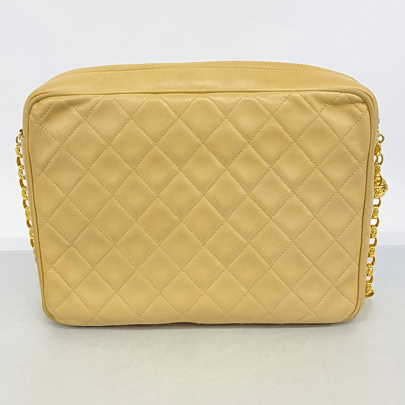 【6gd4385-k】シャネル ショルダーバッグ マトラッセ チェーンショルダー ラムスキン ベージュ ゴールド金具【中古】レディース