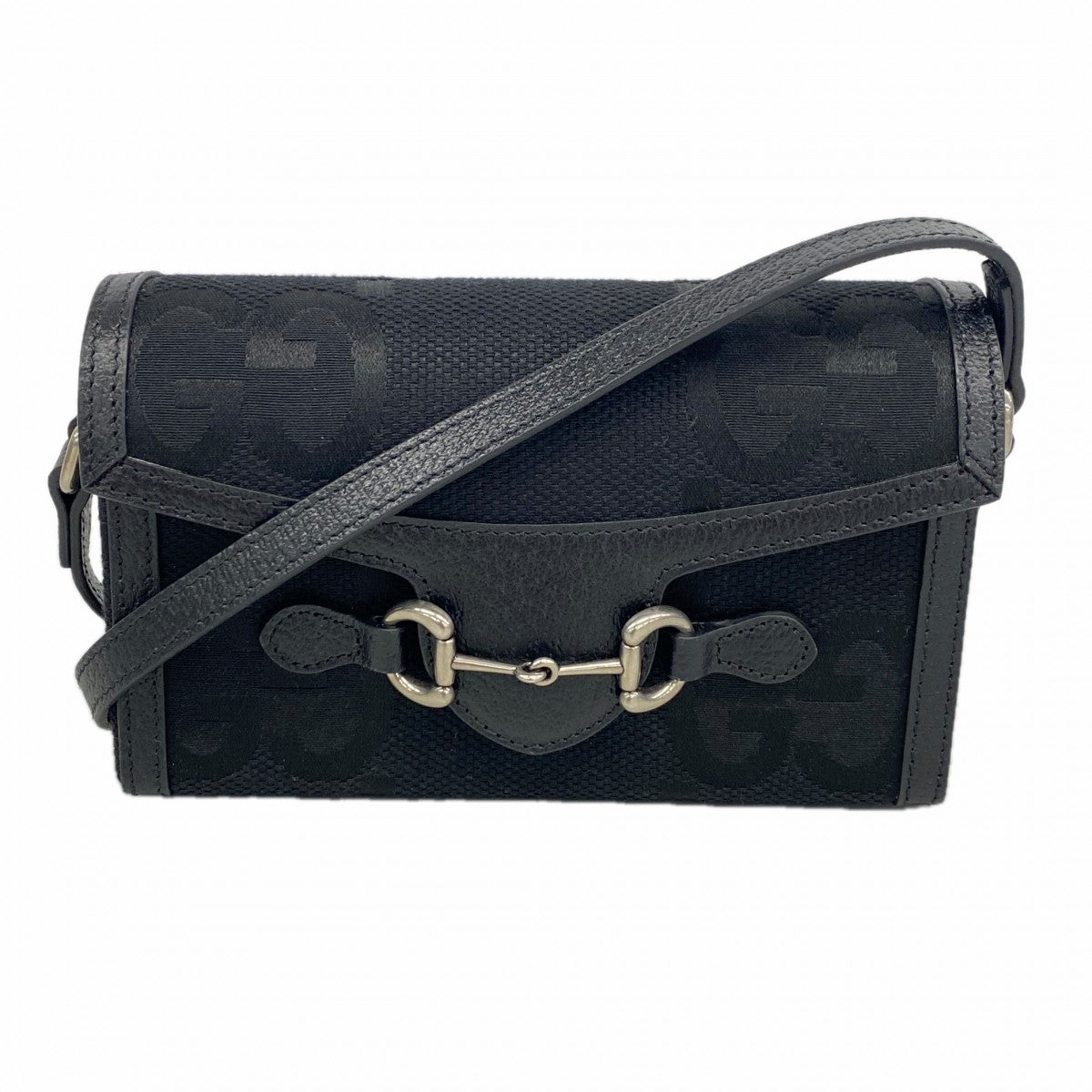【6gd4386-k】グッチ ショルダーバッグ ホースビット ジャンボGG 699296 キャンバス ブラック シルバー金具【中古】レディース