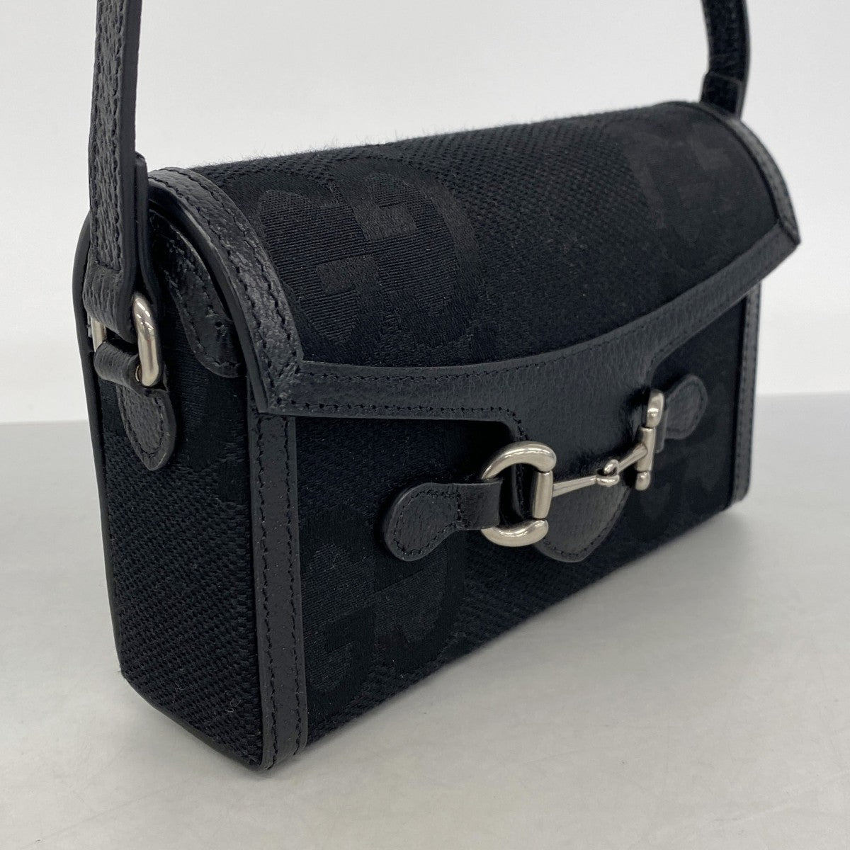 【6gd4386-k】グッチ ショルダーバッグ ホースビット ジャンボGG 699296 キャンバス ブラック シルバー金具【中古】レディース