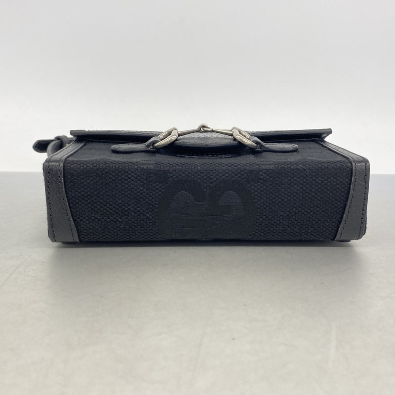 【6gd4386-k】グッチ ショルダーバッグ ホースビット ジャンボGG 699296 キャンバス ブラック シルバー金具【中古】レディース