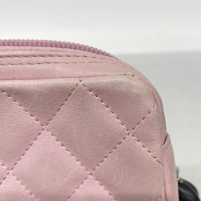 【6gd4400-k】シャネル ショルダーバッグ カンボン ラムスキン ピンク ブラック シルバー金具【中古】レディース
