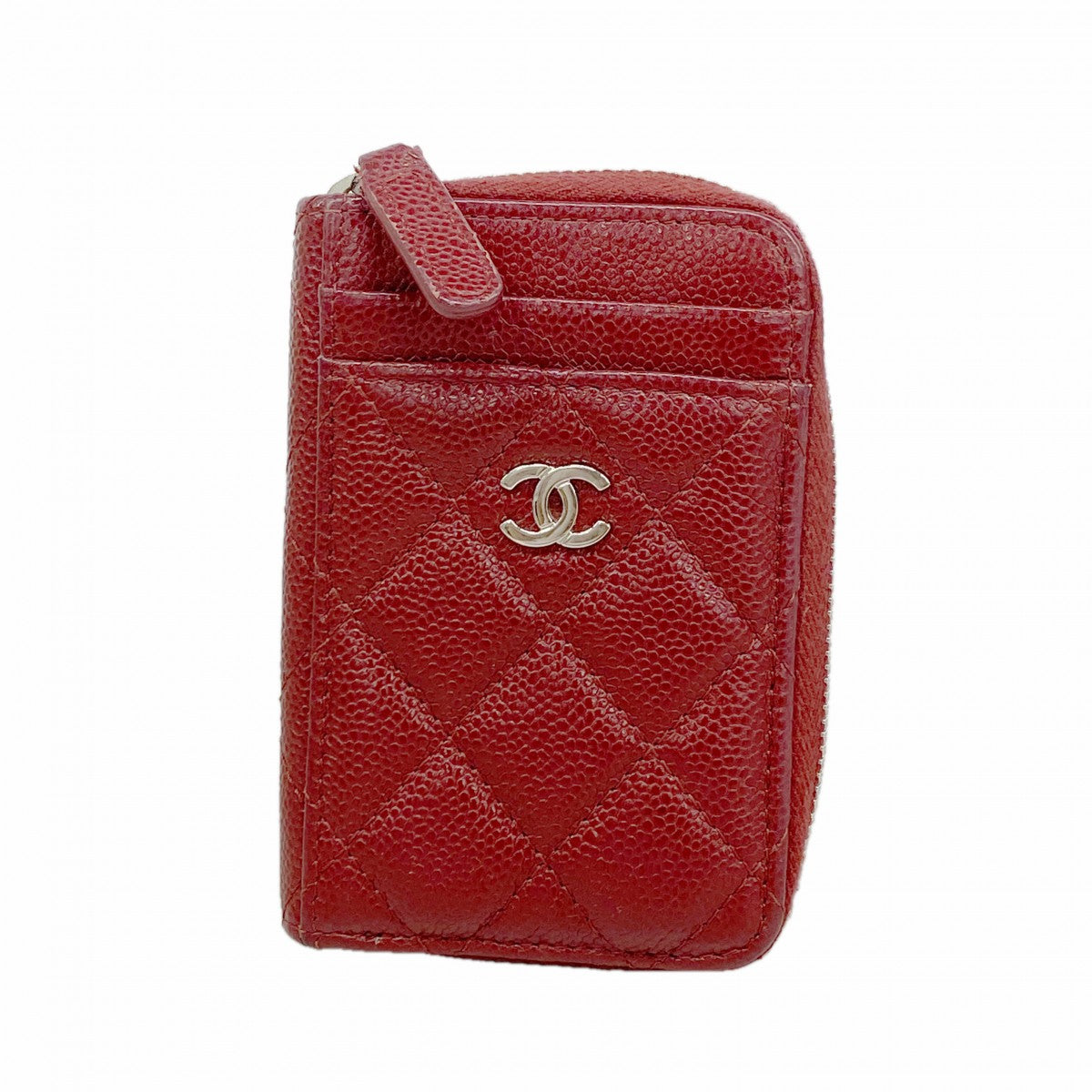 【6gd4409-k】シャネル コインケース マトラッセ キャビアスキン ボルドー シルバー金具【中古】レディース