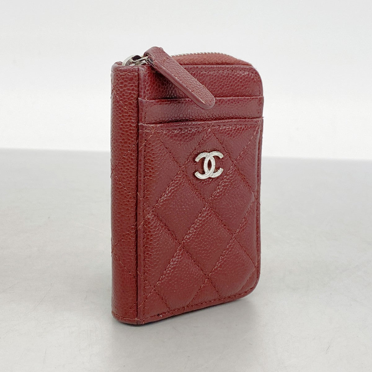 【6gd4409-k】シャネル コインケース マトラッセ キャビアスキン ボルドー シルバー金具【中古】レディース