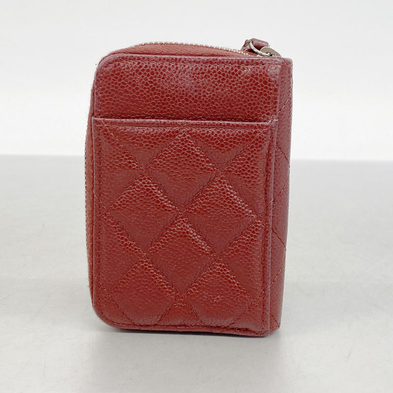 【6gd4409-k】シャネル コインケース マトラッセ キャビアスキン ボルドー シルバー金具【中古】レディース