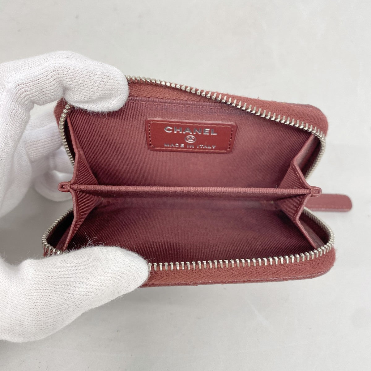 【6gd4409-k】シャネル コインケース マトラッセ キャビアスキン ボルドー シルバー金具【中古】レディース
