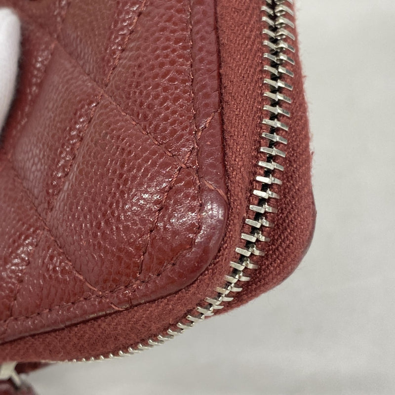 【6gd4409-k】シャネル コインケース マトラッセ キャビアスキン ボルドー シルバー金具【中古】レディース