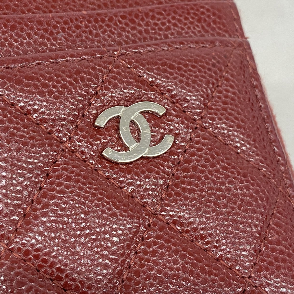 【6gd4409-k】シャネル コインケース マトラッセ キャビアスキン ボルドー シルバー金具【中古】レディース