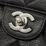 【6gd4418-e】シャネル ショルダーバッグ デカマトラッセ Wチェーン キャビアスキン ブラック シルバー金具【中古】レディース