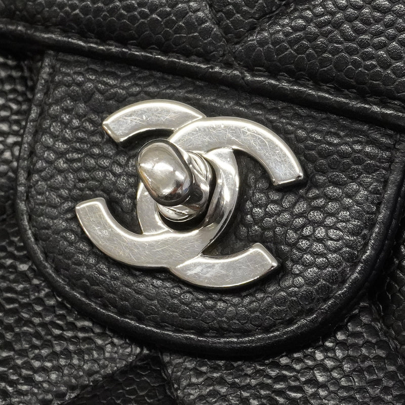 【6gd4418-e】シャネル ショルダーバッグ デカマトラッセ Wチェーン キャビアスキン ブラック シルバー金具【中古】レディース
